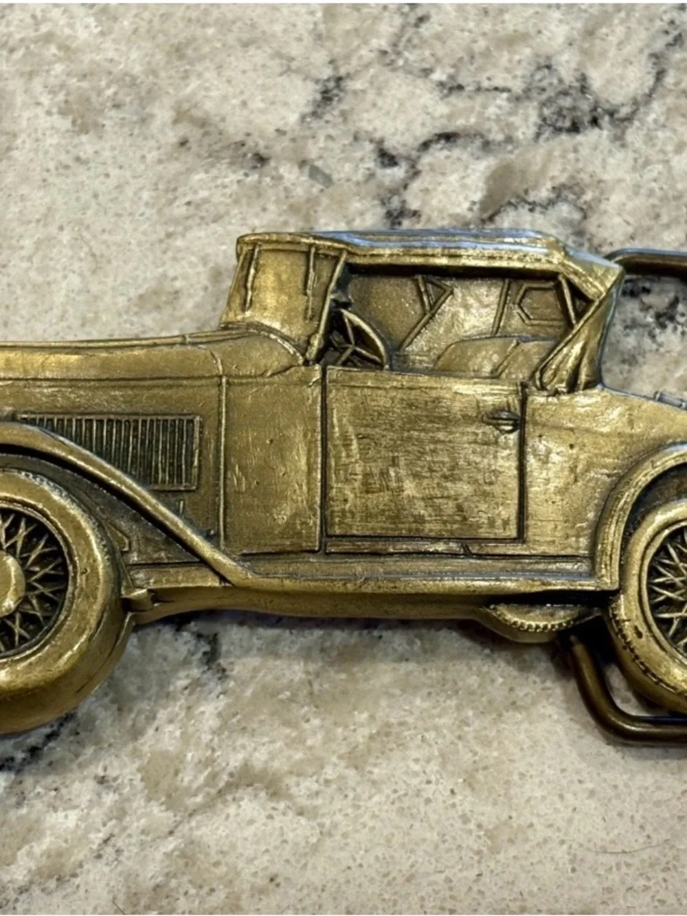 Vintage Brass Classic Car Belt Buckle - Gold Tone